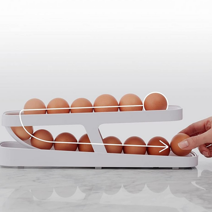 Automatisk rullande äggställshållare, kompakt design, stilren tvåvåningshållare för 14 ägg, perfekt för moderna kök.