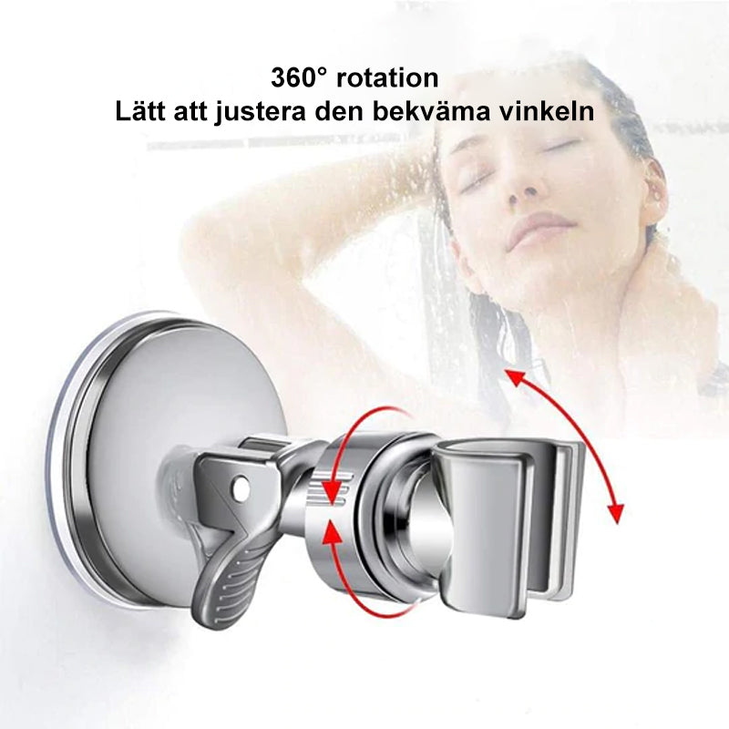 "Avtagbart handsfritt duschhuvud med sugkopp, modernt utseende, enkel installation utan borrning, justerbart och roterbart."