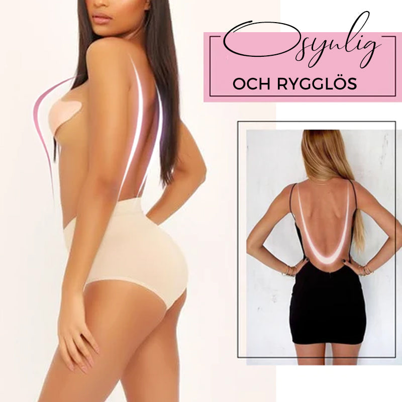 "Axelbandslös push-up BH i hudfärgad design, återanvändbar, med silikonklister, perfekt för baraxlade klänningar."