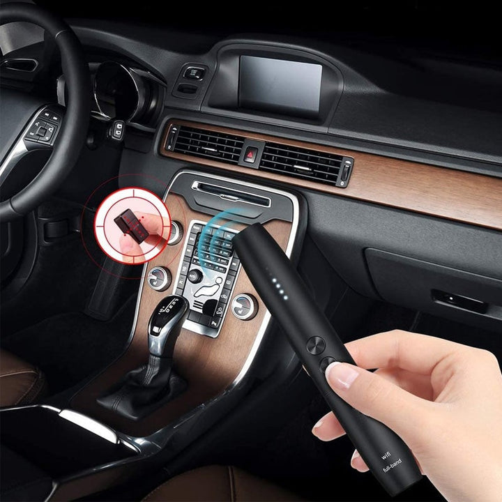 "Bärbar antispiondetektor, ultrakänsligt chip, detekterar dolda kameror och avlyssningsenheter, teknologigadget."