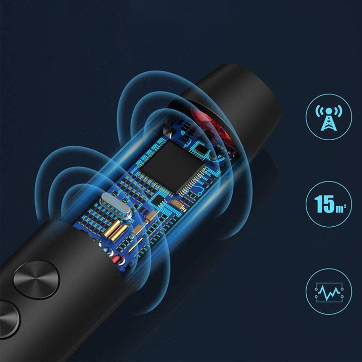 "Bärbar antispiondetektor, ultrakänsligt chip, detekterar dolda kameror och avlyssningsenheter, teknologigadget."