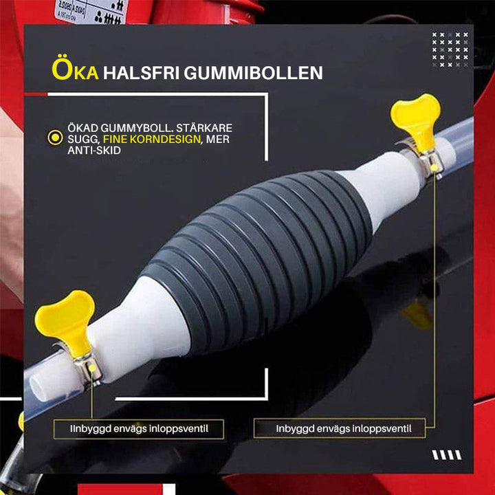 "Bärbar bilbränslepump med slitstark PVC, 1.5 m slang. Idealisk för enkel vätsketransfer av bensin, olja, vatten."