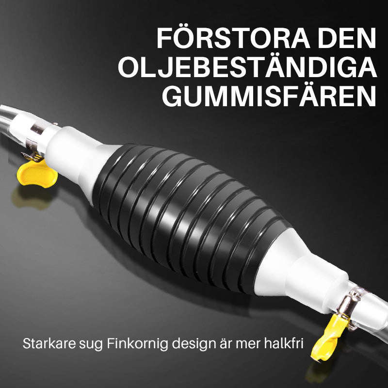 "Bärbar bilbränslepump med slitstark PVC, 1.5 m slang. Idealisk för enkel vätsketransfer av bensin, olja, vatten."