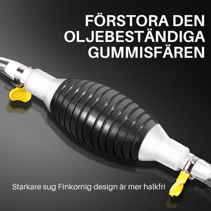 "Bärbar bilbränslepump med slitstark PVC, 1.5 m slang. Idealisk för enkel vätsketransfer av bensin, olja, vatten."