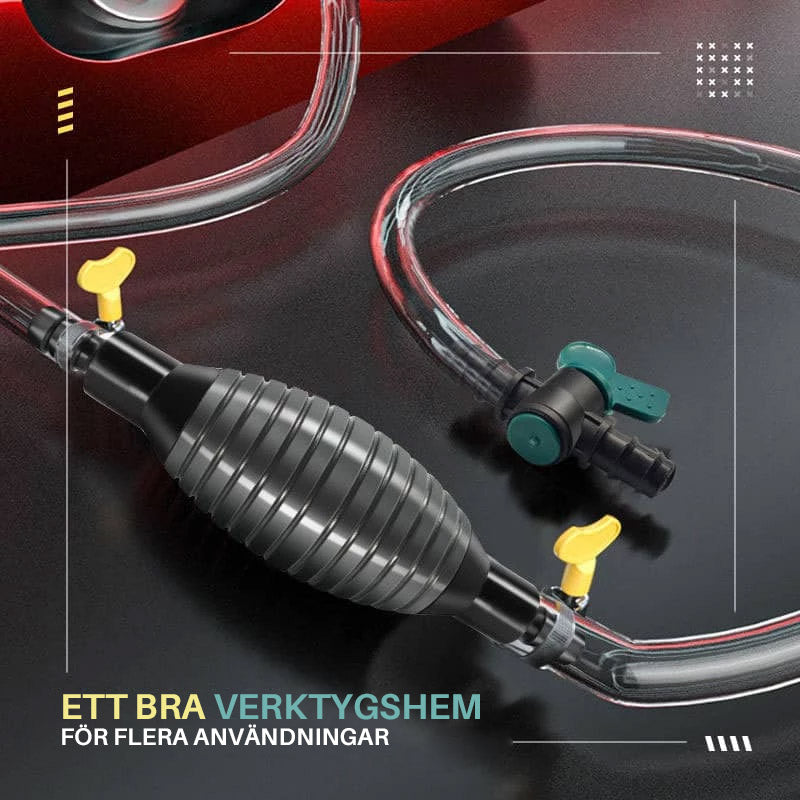 "Bärbar bilbränslepump med slitstark PVC, 1.5 m slang. Idealisk för enkel vätsketransfer av bensin, olja, vatten."