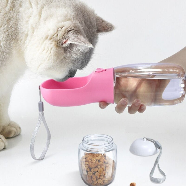 "Bärbar djurflaska med matbox, grön 550ML, läckagesäker, för hund och katt, perfekt för aktiva djurägare på språng."