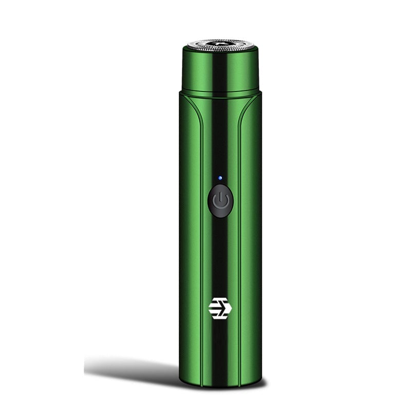 "Bärbar elektrisk rakapparat i aluminium, kompakt design, svart färg, perfekt för ansikte och kropp, IPX7 vattentät."