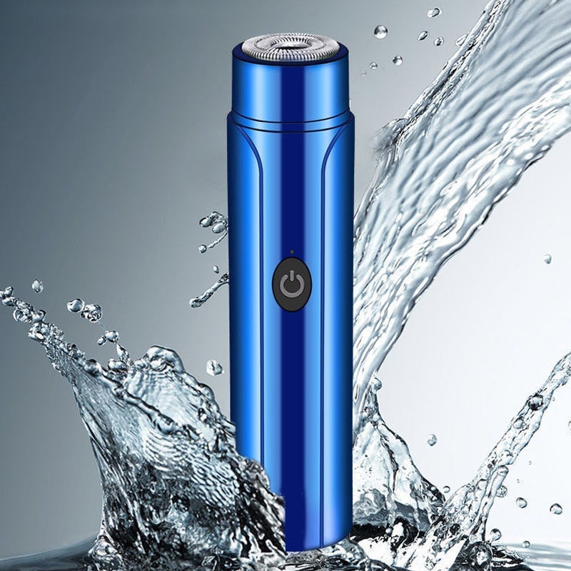 "Bärbar elektrisk rakapparat i aluminium, kompakt design, svart färg, perfekt för ansikte och kropp, IPX7 vattentät."