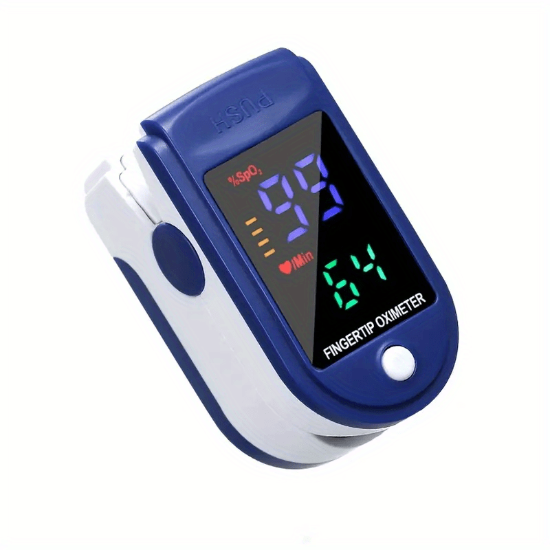 "Bärbar fingertoppspulsoximeter med digital display för enkel hälsomonitorering, mäter puls och syremättnad på ett ögonblick.