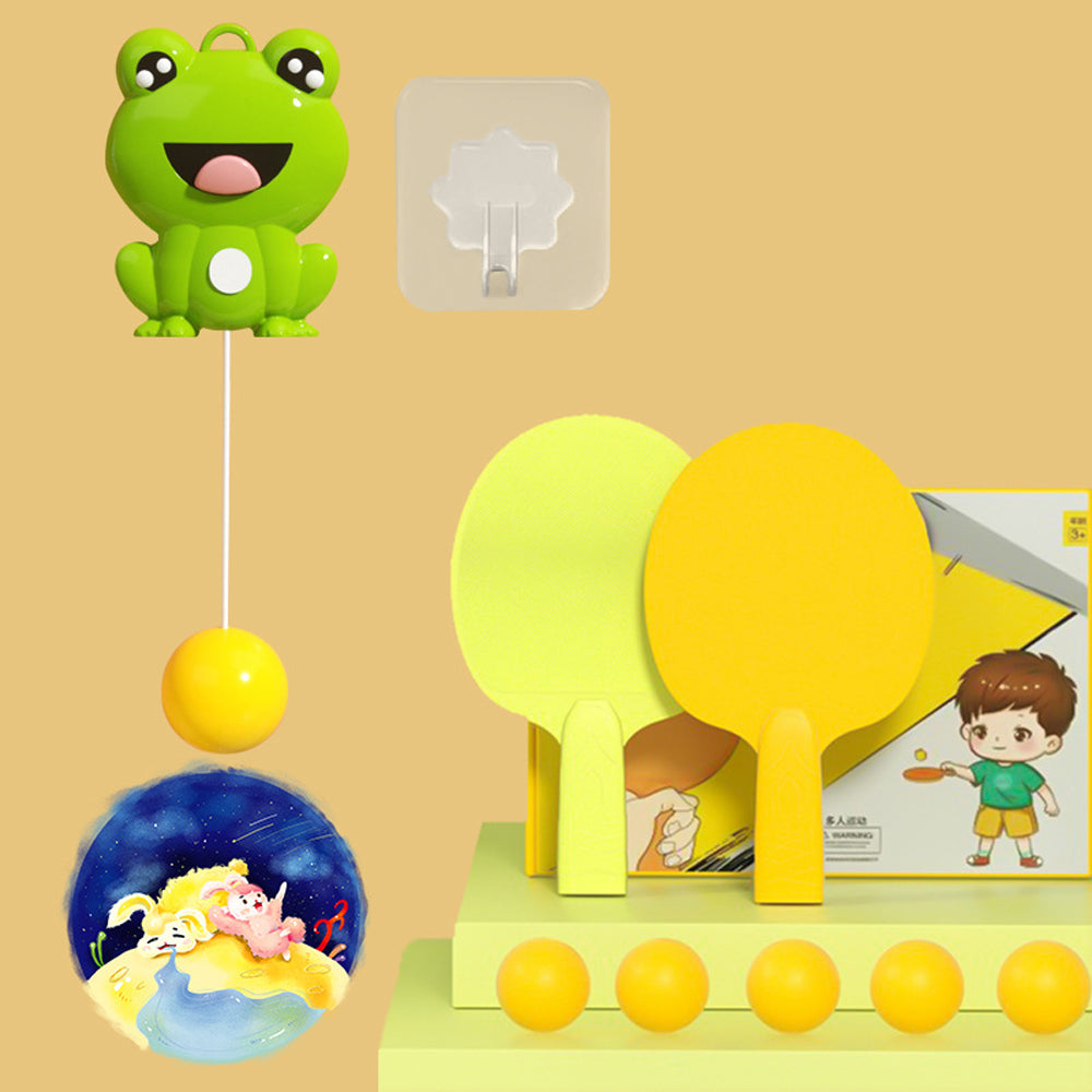 "Bärbar hängande bordtennistränare för inomhusbruk, justerbar och multifunktionell med PVC-material, enkel installation."