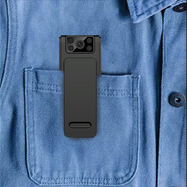 "Bärbar HD-kamera med magnetisk klämma, kompaktdesign, vidvinkel 100°, flexibel montering för enkel inspelning."