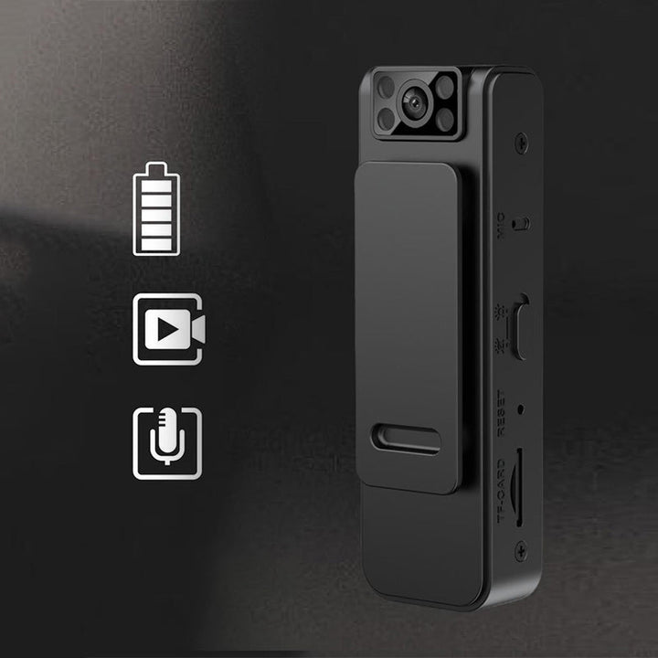 "Bärbar HD-kamera med magnetisk klämma, kompaktdesign, vidvinkel 100°, flexibel montering för enkel inspelning."