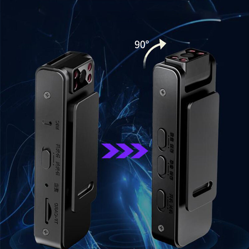 "Bärbar HD-kamera med magnetisk klämma, kompaktdesign, vidvinkel 100°, flexibel montering för enkel inspelning."