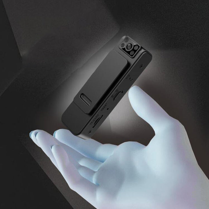 "Bärbar HD-kamera med magnetisk klämma, kompaktdesign, vidvinkel 100°, flexibel montering för enkel inspelning."