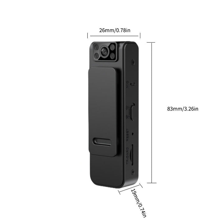 "Bärbar HD-kamera med magnetisk klämma, kompaktdesign, vidvinkel 100°, flexibel montering för enkel inspelning."