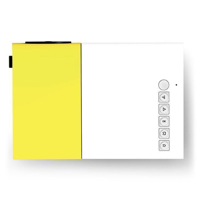 "Bärbar HD-projektor med kompakt design, svart färg, visad framifrån med HDMI och USB-portar"