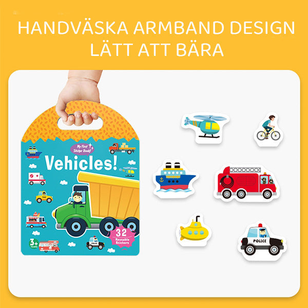 "Bärbar Jelly Quiet-Bok för barn med sex färgglada teman som djur och rymden, lätt att bära med handtag."