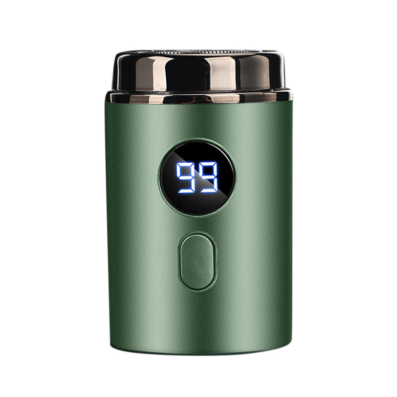 "Bärbar mini elektrisk rakapparat, kompakt design, ergonomiska konturer, idealisk för resor och daglig rakning."