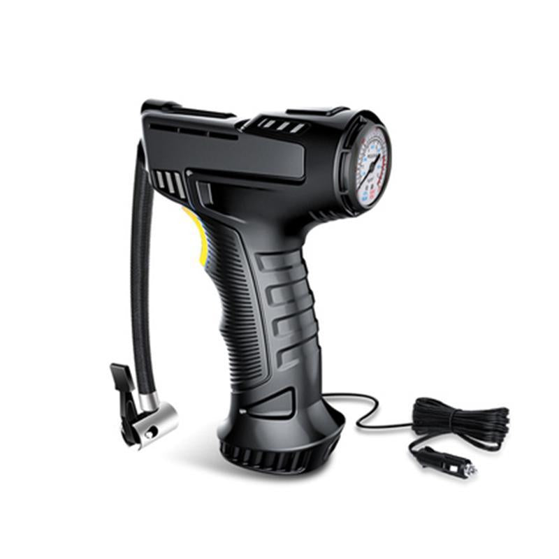 "Bärbar mini luftkompressor, kompakt design med LED-lampor, idealisk för bil- och cykeldäck."