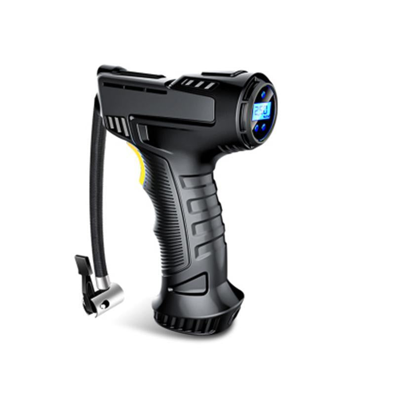 "Bärbar mini luftkompressor, kompakt design med LED-lampor, idealisk för bil- och cykeldäck."