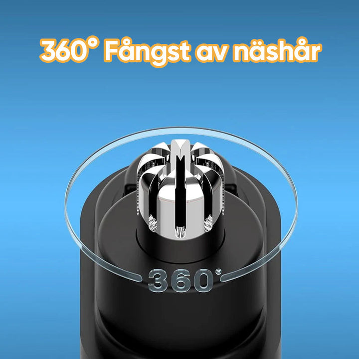 "Bärbar näshårstrimmer i stilren design, kompakt och vattentät, perfekt för smärtfri trimning av näshår."