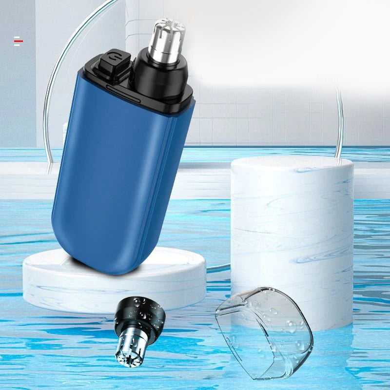 "Bärbar näshårstrimmer i stilren design, kompakt och vattentät, perfekt för smärtfri trimning av näshår."