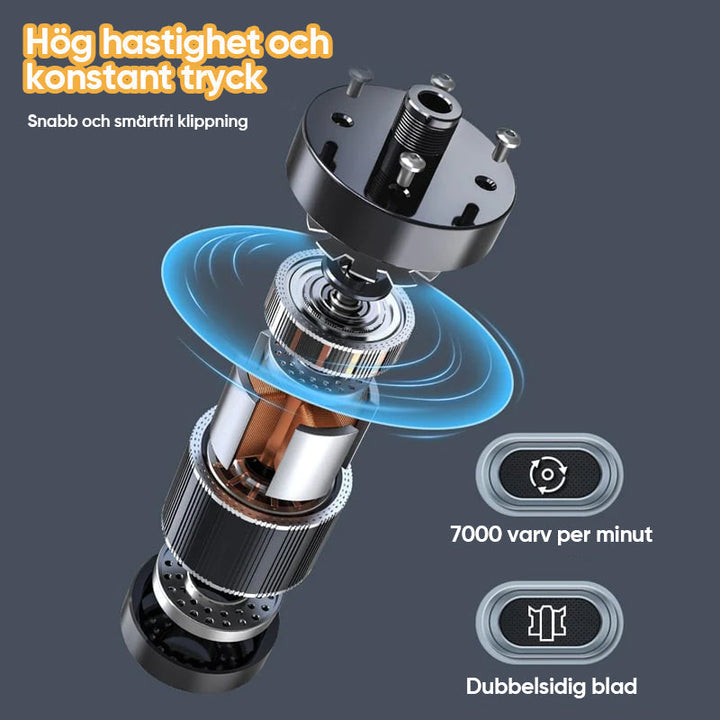 "Bärbar näshårstrimmer i stilren design, kompakt och vattentät, perfekt för smärtfri trimning av näshår."