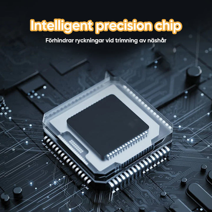 "Bärbar näshårstrimmer i stilren design, kompakt och vattentät, perfekt för smärtfri trimning av näshår."