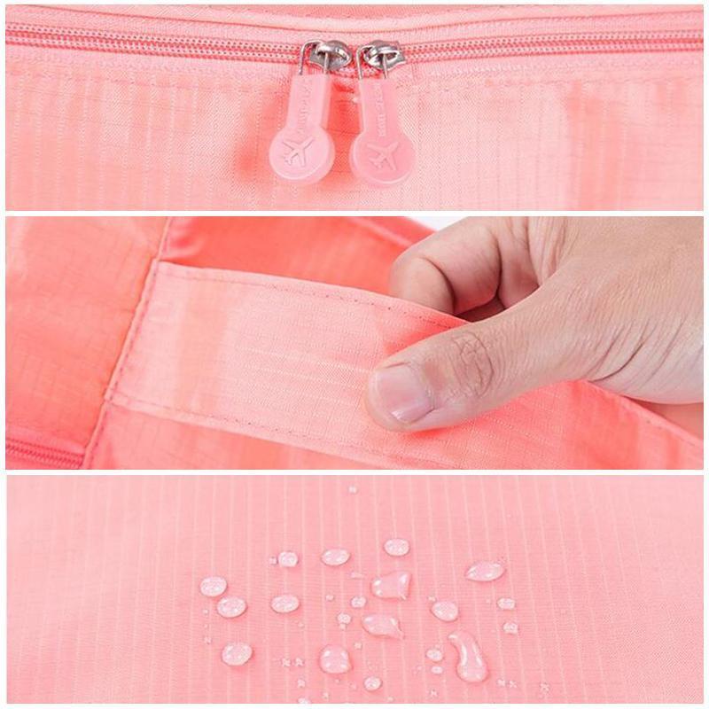 Bärbar organisatörsväska, grå, vattenresistent, 6 delar, förpackning organiserad för resor och lättåtkomlig.