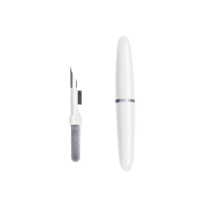 Bärbar rengöringspenna för Bluetooth öronsnäckor, vit, smidig design med mikrofiberborste för effektiv rengöring.