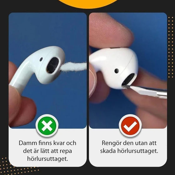Bärbar rengöringspenna för Bluetooth öronsnäckor, vit, smidig design med mikrofiberborste för effektiv rengöring.