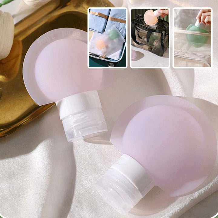 "Bärbar silikonflaska för resor med stor öppning, lätt att fylla. Perfekt accessoar för schampo och lotion på resan."