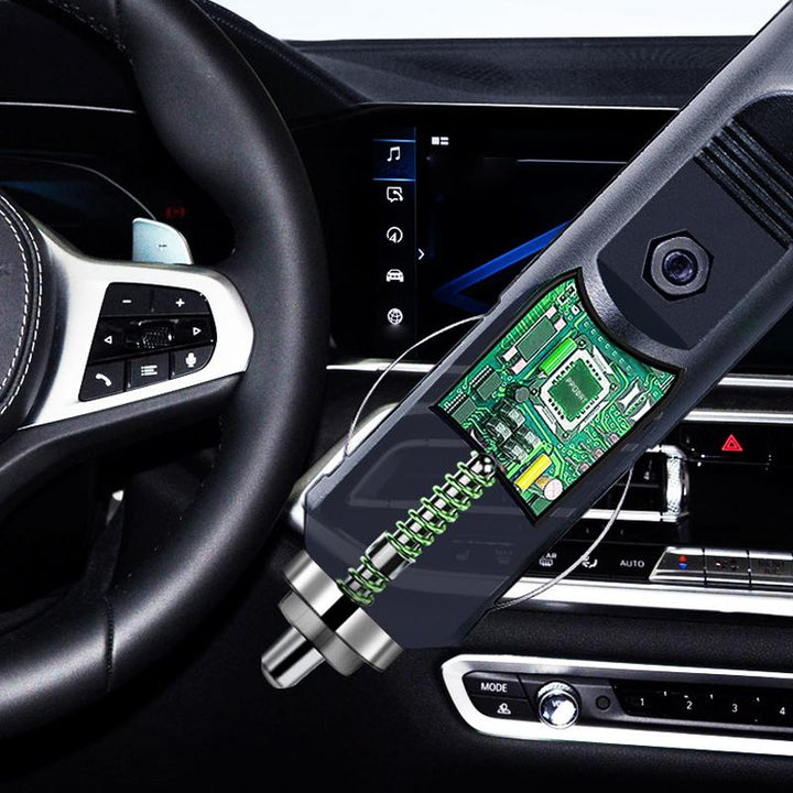 "Bärbar trådlös luftpump med LED-display, kompakt design, visar exakt däcktryck, multifunktionella munstycken."