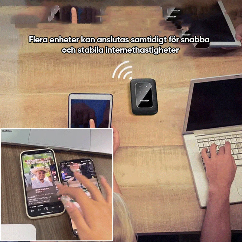 "Bärbar trådlös WiFi-router med 4G/5G-antenn, kompakt design, vit färg, 2100mAh batteri för lång användningstid."