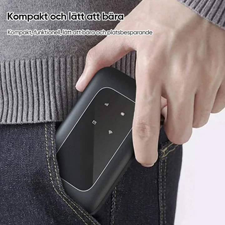 "Bärbar trådlös WiFi-router med 4G/5G-antenn, kompakt design, vit färg, 2100mAh batteri för lång användningstid."