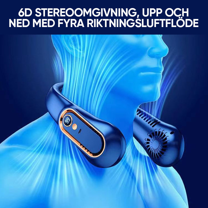 "Bärbar USB-återladdningsbar fläkt, vit, med headsetdesign, 5 hastigheter, perfekt för inomhus/utomhusbruk"