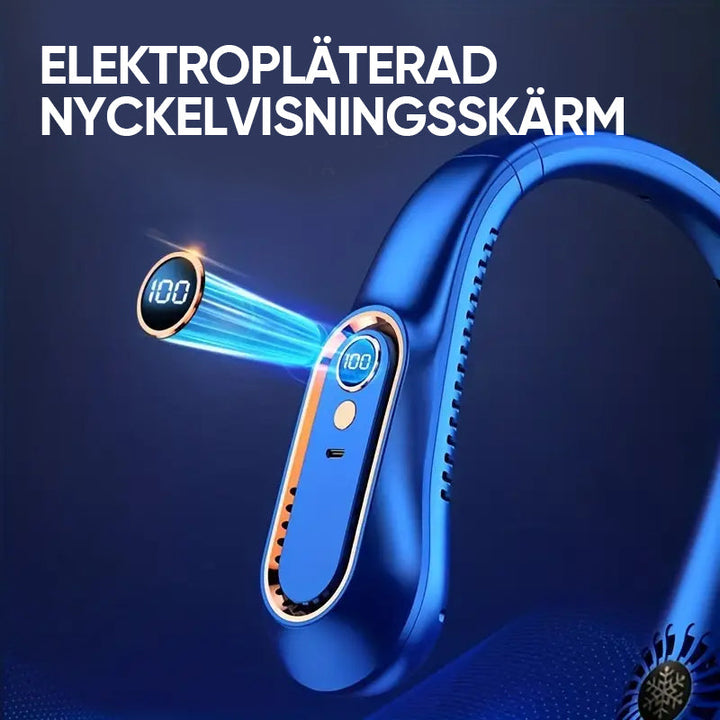 "Bärbar USB-återladdningsbar fläkt, vit, med headsetdesign, 5 hastigheter, perfekt för inomhus/utomhusbruk"