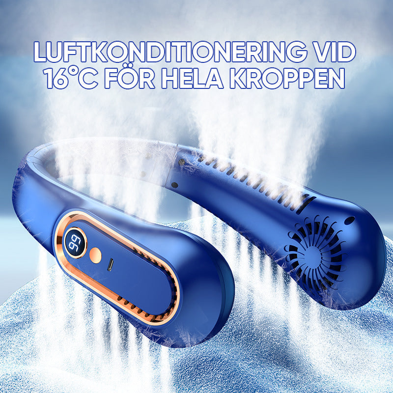 "Bärbar USB-återladdningsbar fläkt, vit, med headsetdesign, 5 hastigheter, perfekt för inomhus/utomhusbruk"