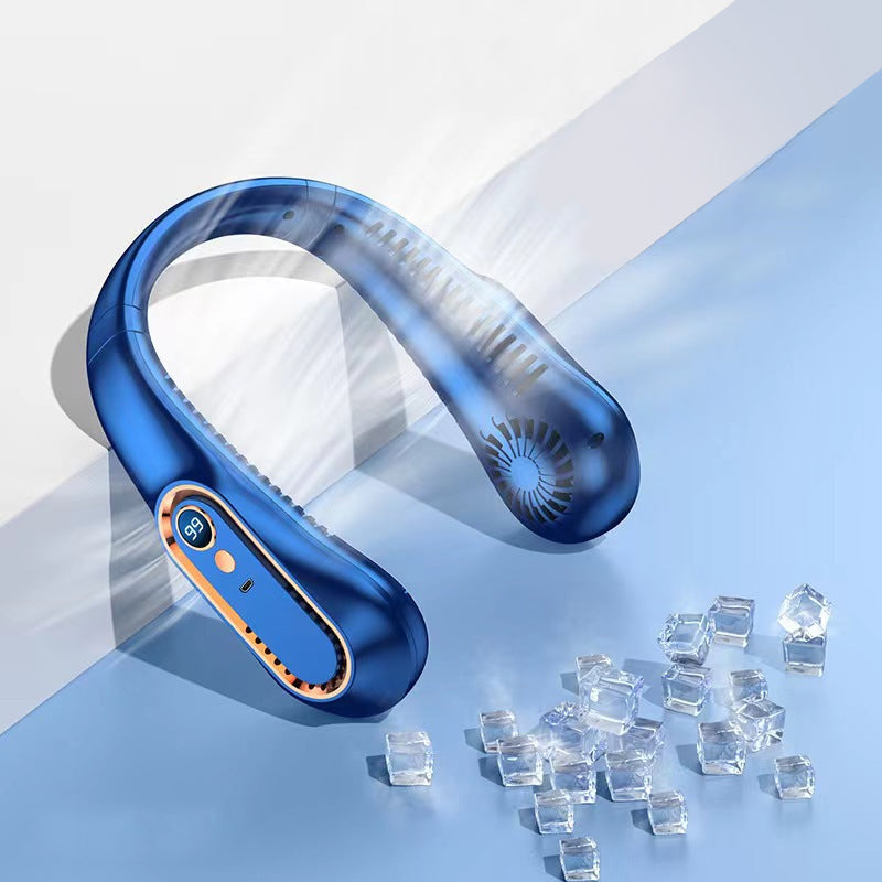 "Bärbar USB-återladdningsbar fläkt, vit, med headsetdesign, 5 hastigheter, perfekt för inomhus/utomhusbruk"