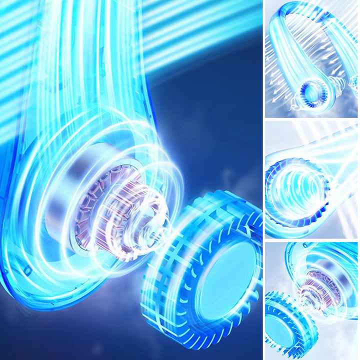 "Bärbar USB-återladdningsbar fläkt, vit, med headsetdesign, 5 hastigheter, perfekt för inomhus/utomhusbruk"