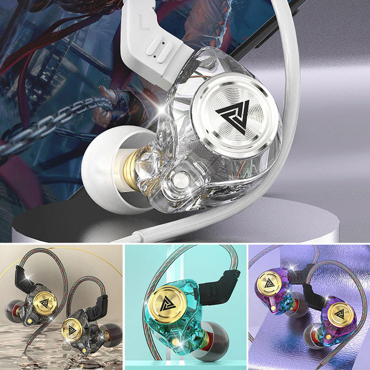 "Bärbara trådbundna in-ear hörlurar med mikrofon, vit, ergonomisk design, för överlägsen 3D-ljudupplevelse."