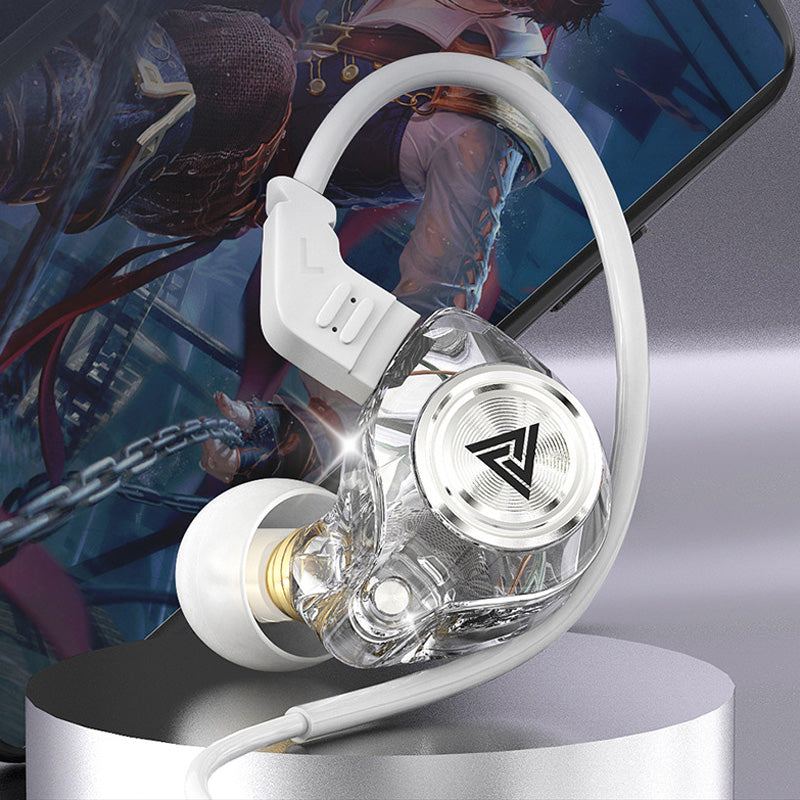 "Bärbara trådbundna in-ear hörlurar med mikrofon, vit, ergonomisk design, för överlägsen 3D-ljudupplevelse."