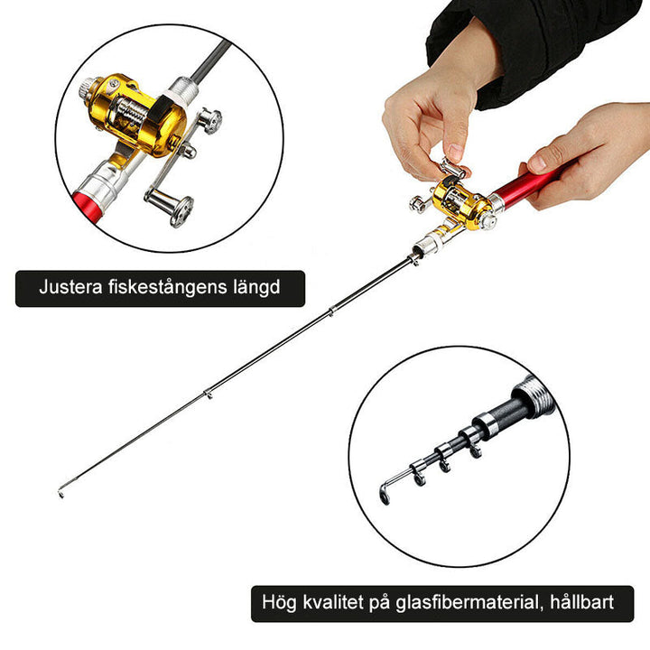 "Bärbart glasfiberfiskespö hopfällt, lätt design i blå färg, perfekt för resor och fiske överallt."
