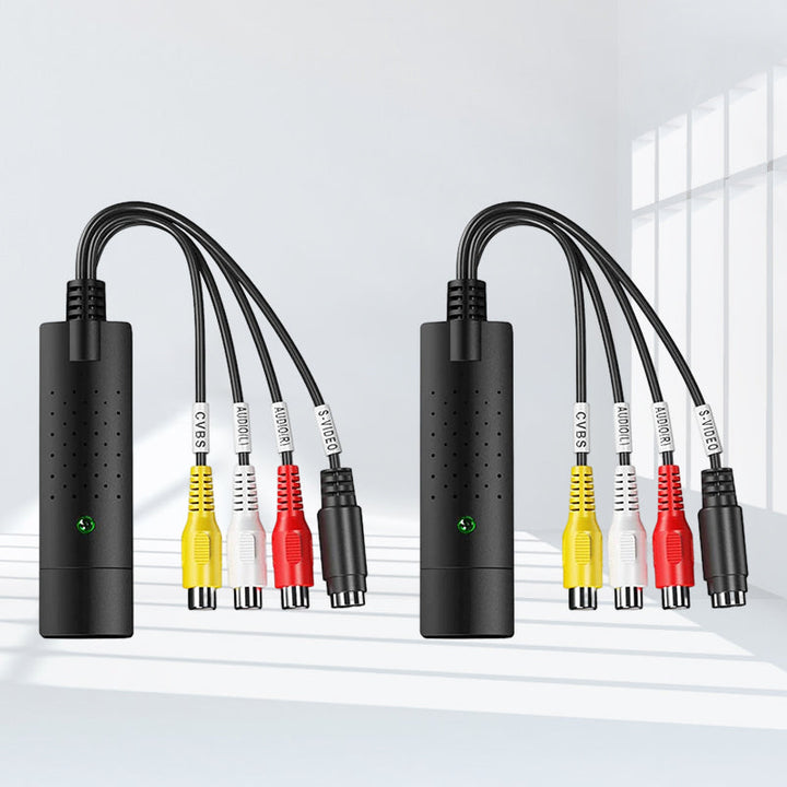 "Bärbart USB-video Capture-kort ansluts till PC/Mac via USB, kompakt design för att digitalisera analoga videor."