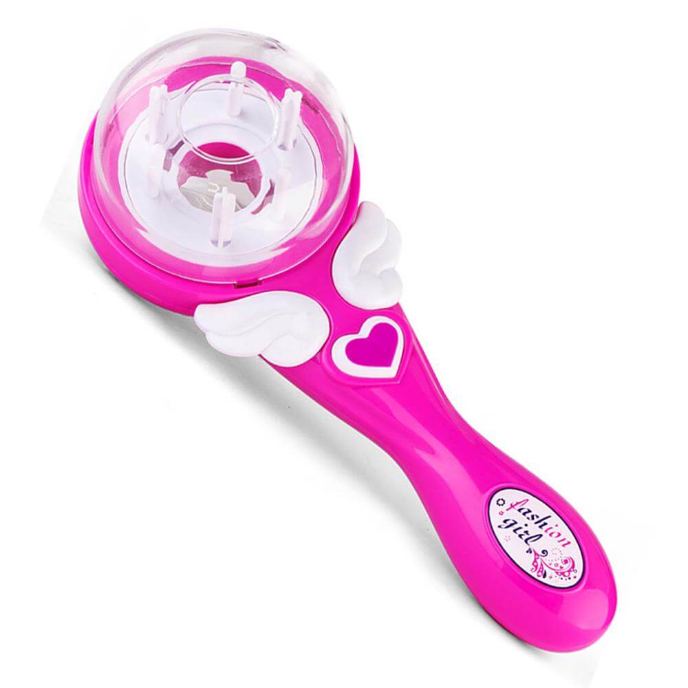 Barn automatisk hårflätare skapar en unik och enkel fläta på lila hårband.