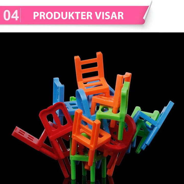"Barn leker med staplingsbara stolar i färgglada nyanser, främjar finmotorik och kreativt tänkande, perfekt leksaksspel."