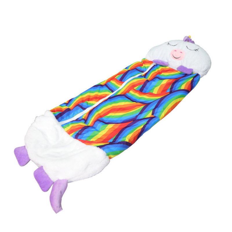 "Barns lekkudde och sovsäck med djurkaraktär, mjukt plysch, dragkedja, 2-i-1-design för lek och vila."