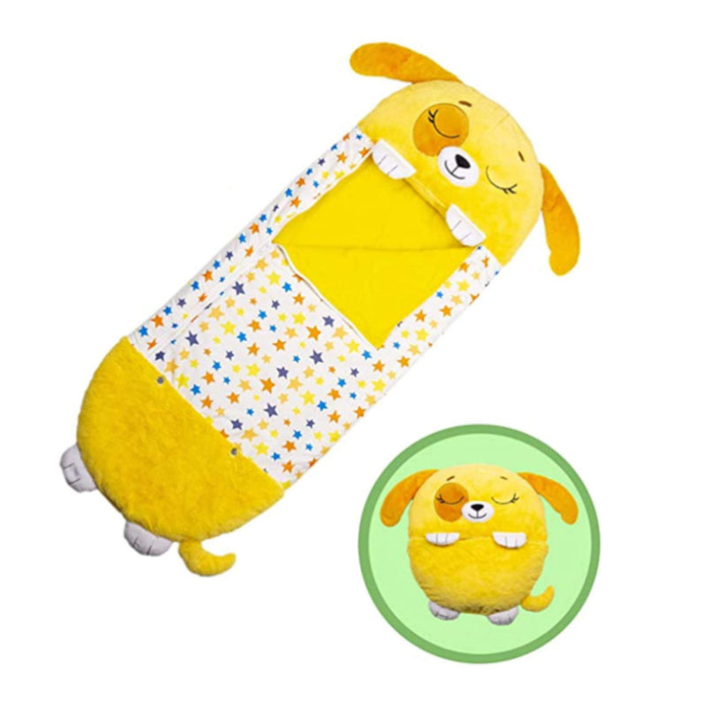 "Barns lekkudde och sovsäck med djurkaraktär, mjukt plysch, dragkedja, 2-i-1-design för lek och vila."