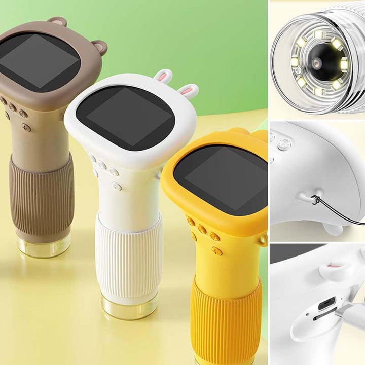 Barnvetenskapsmikroskop med färgdisplay, kompakt design, kraftfull förstoring och LED-belysning för unga forskare.