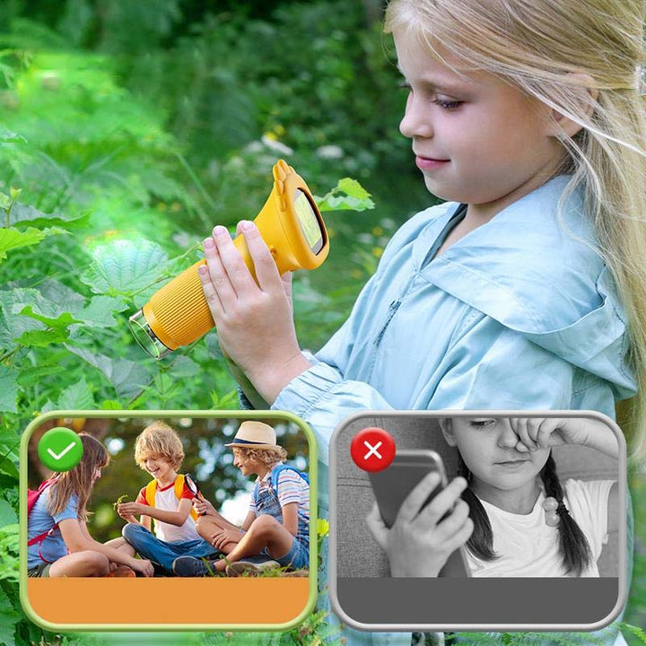 Barnvetenskapsmikroskop med färgdisplay, kompakt design, kraftfull förstoring och LED-belysning för unga forskare.